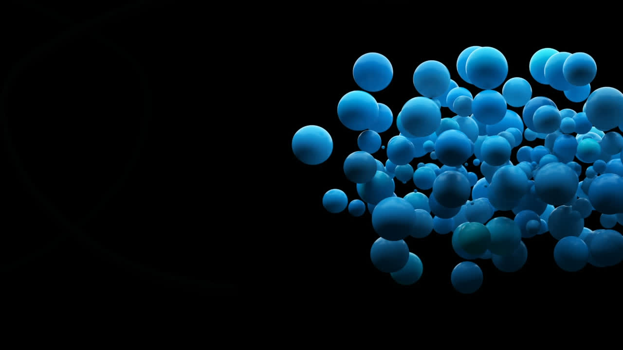 Animation of blue spots moving against copy space on black background