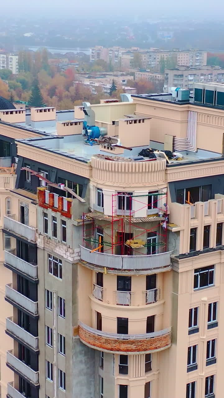 Modern residential buildings in city. Aerial view of modern complex of apartment buildings
