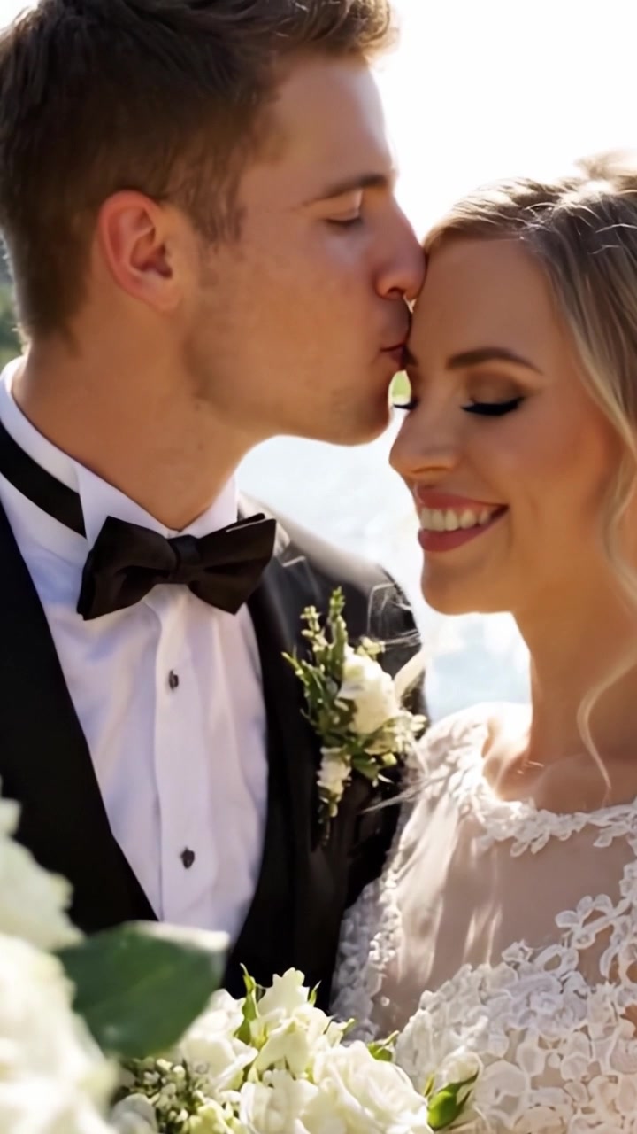 Capturing the Joyful Moments of a Wedding Celebration: A Couple's Love Story Unfolds by the Water's Edge with Elegant Floral Arrangements