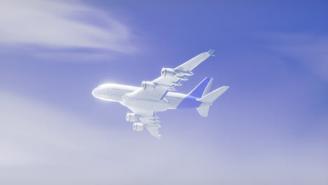 animación de un avión digital sobre el cielo con nubes