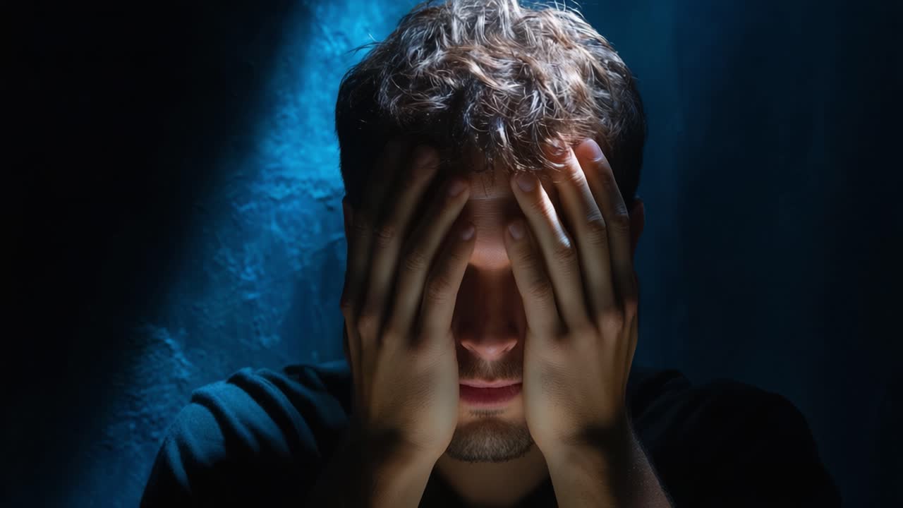 A Pensive Moment: Capturing the Emotional Depth of a Young Man Lost in Thought, Facing Inner Turmoil and Reflection in Dramatic Lighting