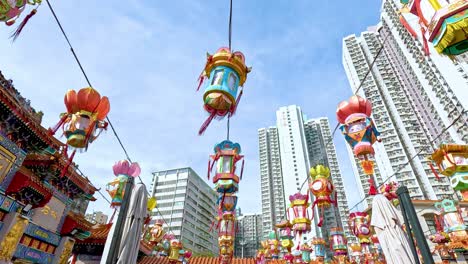 colorful lanterns and people at temple festival