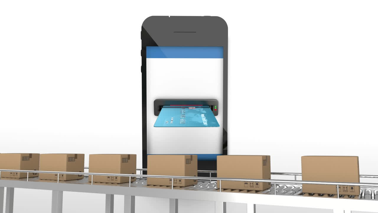 анимация кредитной карты, совершающая онлайн-покупки на белом фоне