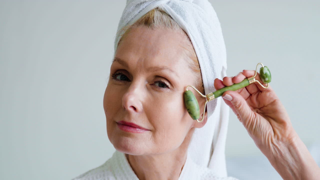 여자는 카메라를보고