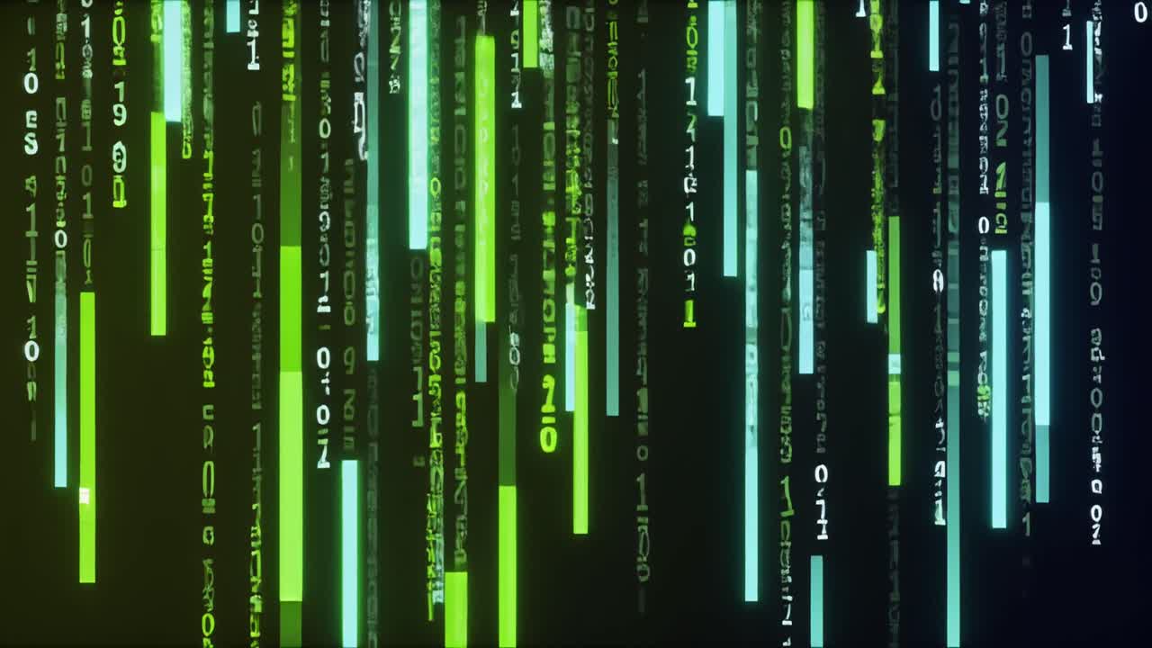 Falling Binary Code Stream on Black Background