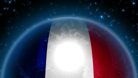 france flag strung on planet earth. abstraction of a globe with the contours of the continents.
