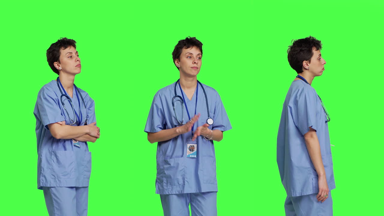 클리닉 에서 환자 를 기다리는 동안 좌절 한 행동 을 하는 참을성 없는 간호사