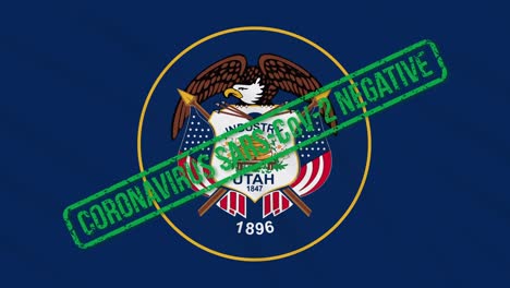 utah us state swaying flag with green stamp of freedom from coronavirus, loop