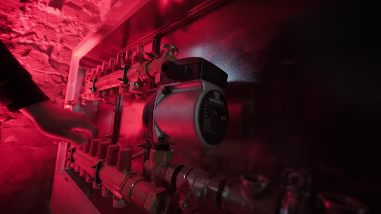 fontanero profesional. servicio de reparación de tuberías. reparador que arregla un calentador de agua de gas con un destornillador.