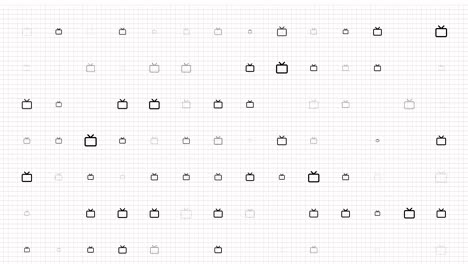 tv set animation loop. seamless pattern background. small tv sets slowly blink on grid. white backdrop