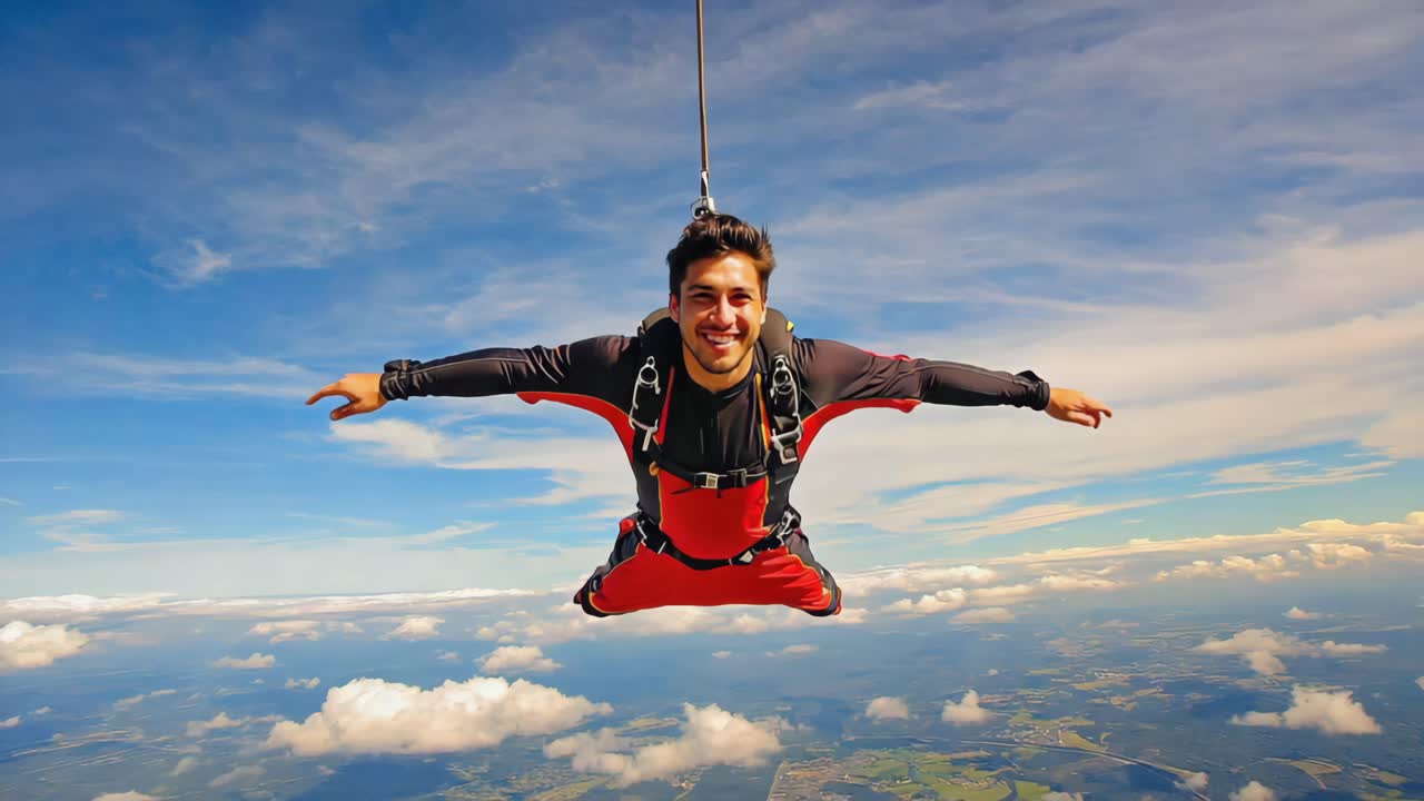 Man skydiving with open arms
