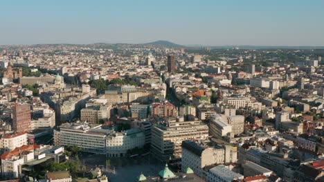 Aerial-View-Of-Terazije,-Central-Town-Square-In-Stari-Grad,-Belgrade,-Serbia-With-Public-Buildings-And-Hotels