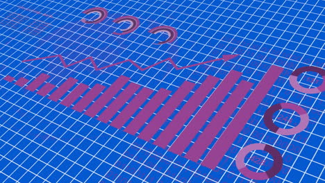 animación del procesamiento de datos estadísticos a través de la red de red contra un fondo azul