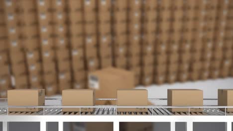 Animation-of-boxes-on-conveyor-belt-over-boxes-in-warehouse