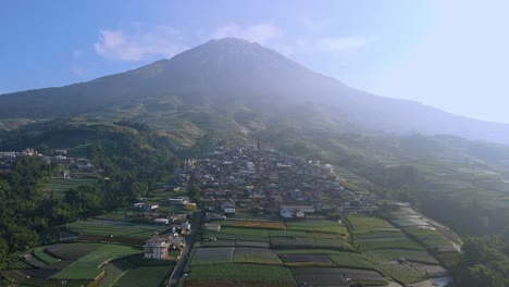 aerial view of tropical rural landscape on the slope of mountain