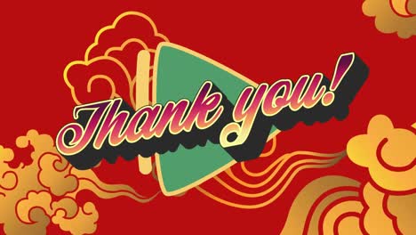 Digital-animation-of-thank-you-text-on-green-banner-against-decorative-designs-on-red-background