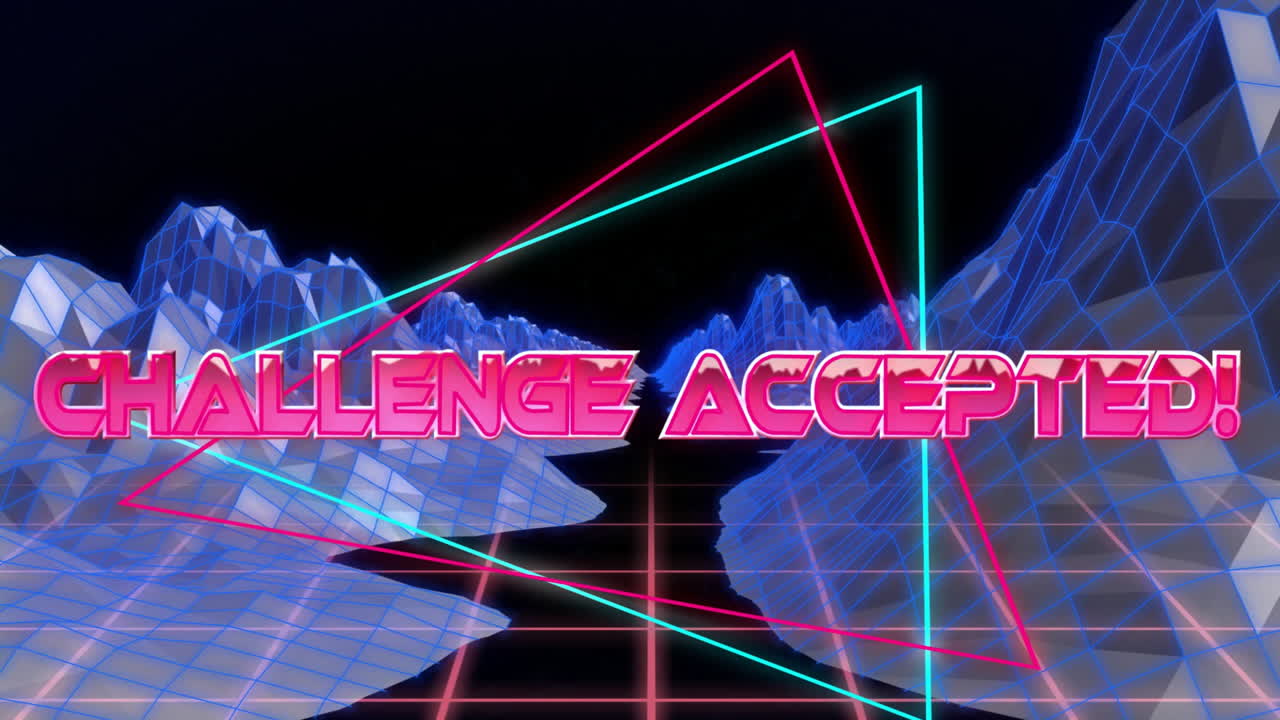 흑색 배경에 산의 3d 모델에 대한 삼각형에서 받아들여진 도전의 애니메이션