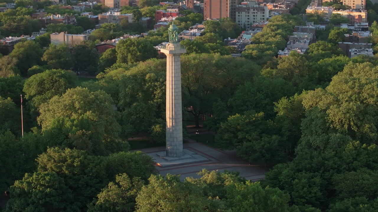 Aerial view of Fort Greene Park on a spring morning. Shot in Brooklyn