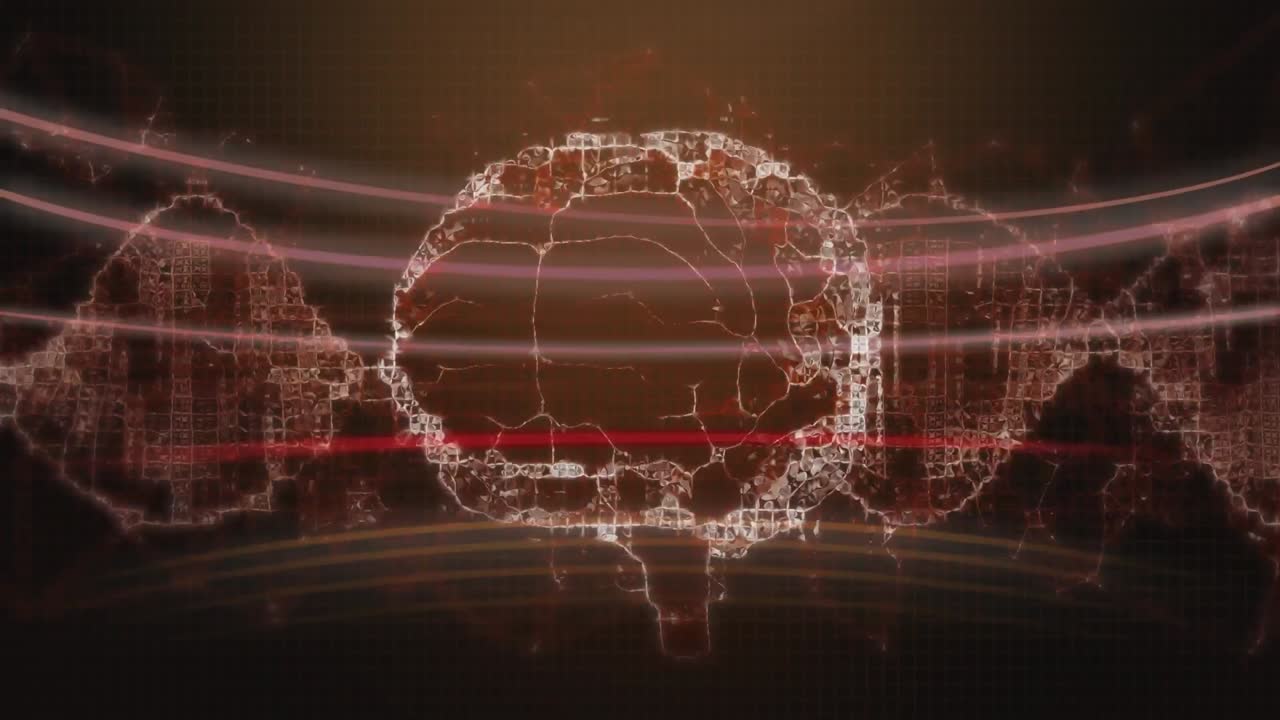 animación de una cadena de adn sobre el cerebro humano sobre un fondo oscuro