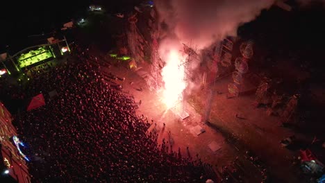 Aerial-circle:-amazing-fireworks-over-metal-structure-in-Almoloya-Mexico