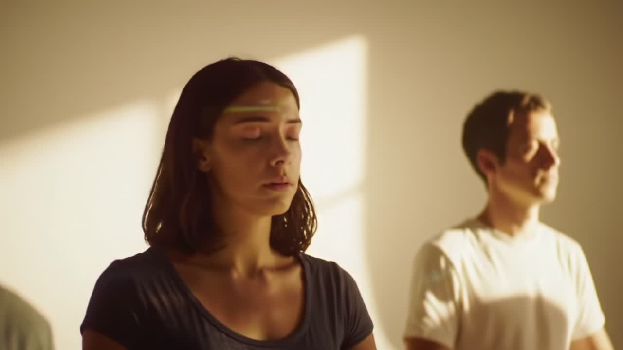 Individuals Engaged in Mindfulness Practice: A Moment of Tranquility and Reflection Under Soft Natural Light