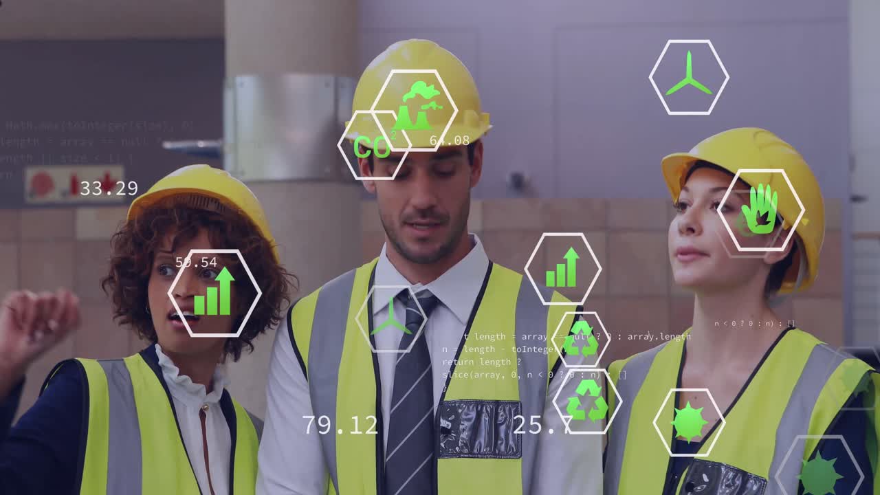 사무실에서 다양한 비즈니스 사람들에 대한 아이콘과의 연결의 애니메이션