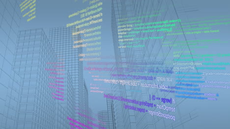 animación del procesamiento de datos en edificios de oficinas modernos