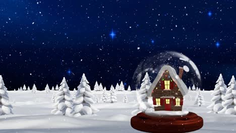 Cute-Christmas-animation-of-hut-in-snow-globe-in-magical-forest-4k