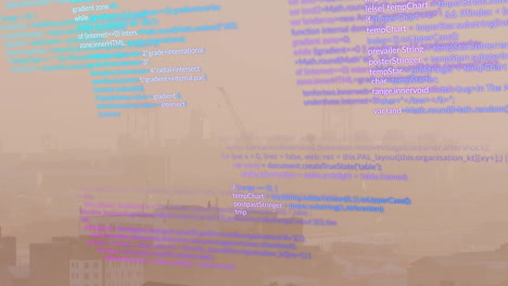 Animation of data processing against aerial view of cityscape