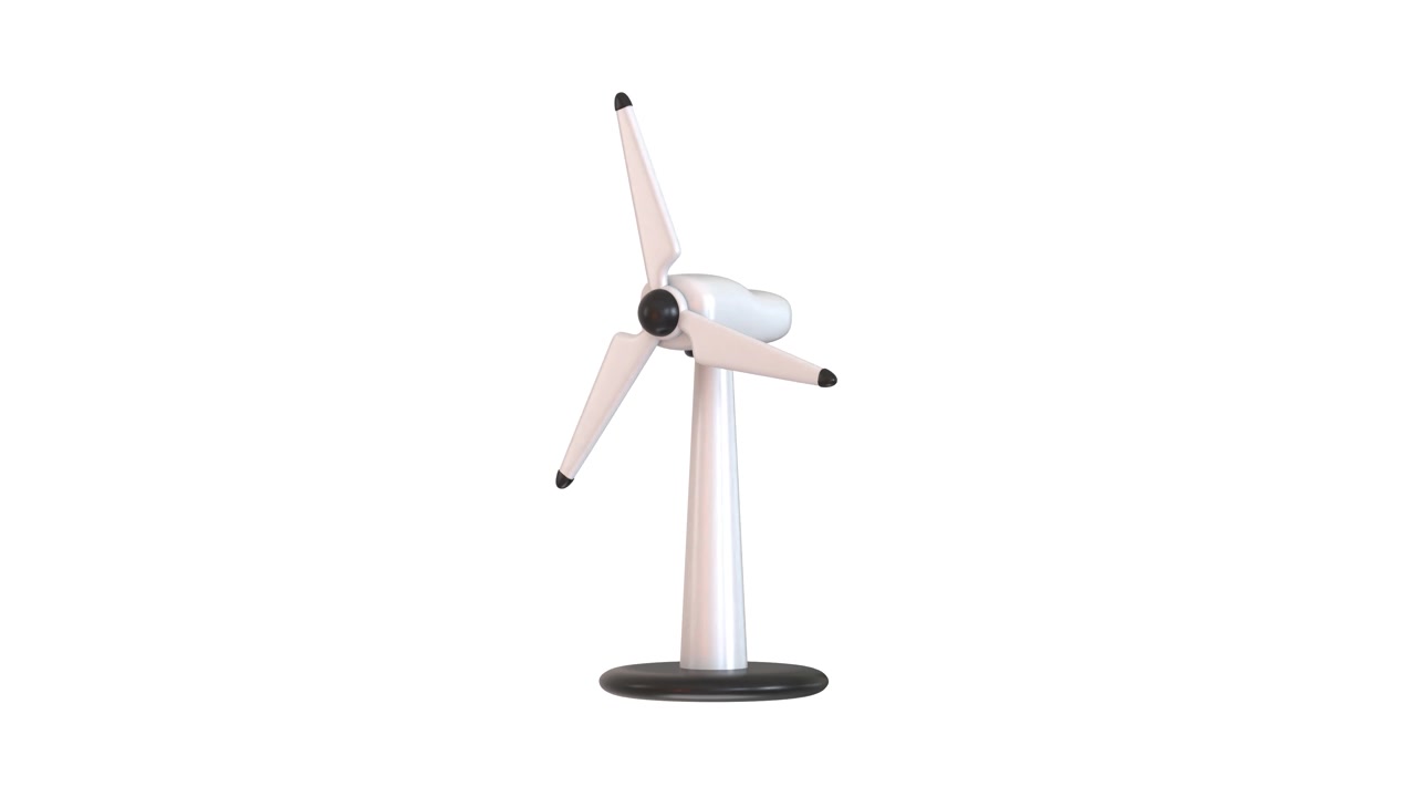 Rotating Wind Turbine Model on White Background