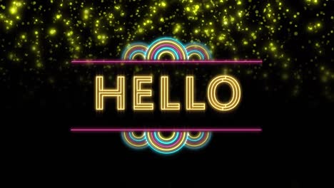 animación del texto de saludo sobre luces amarillas parpadeantes