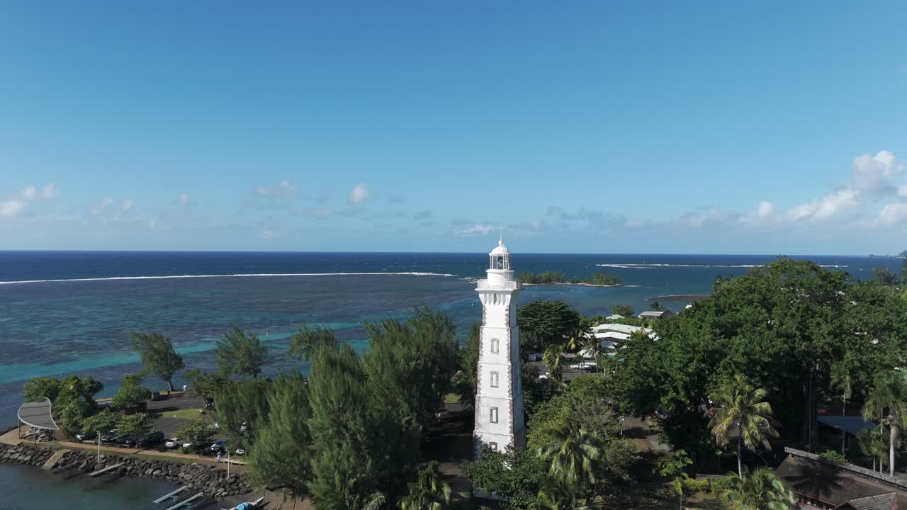 Aerial View of a Lighthouse on a Tropical Coast