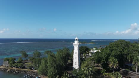 aerial view of a lighthouse on a tropical coast