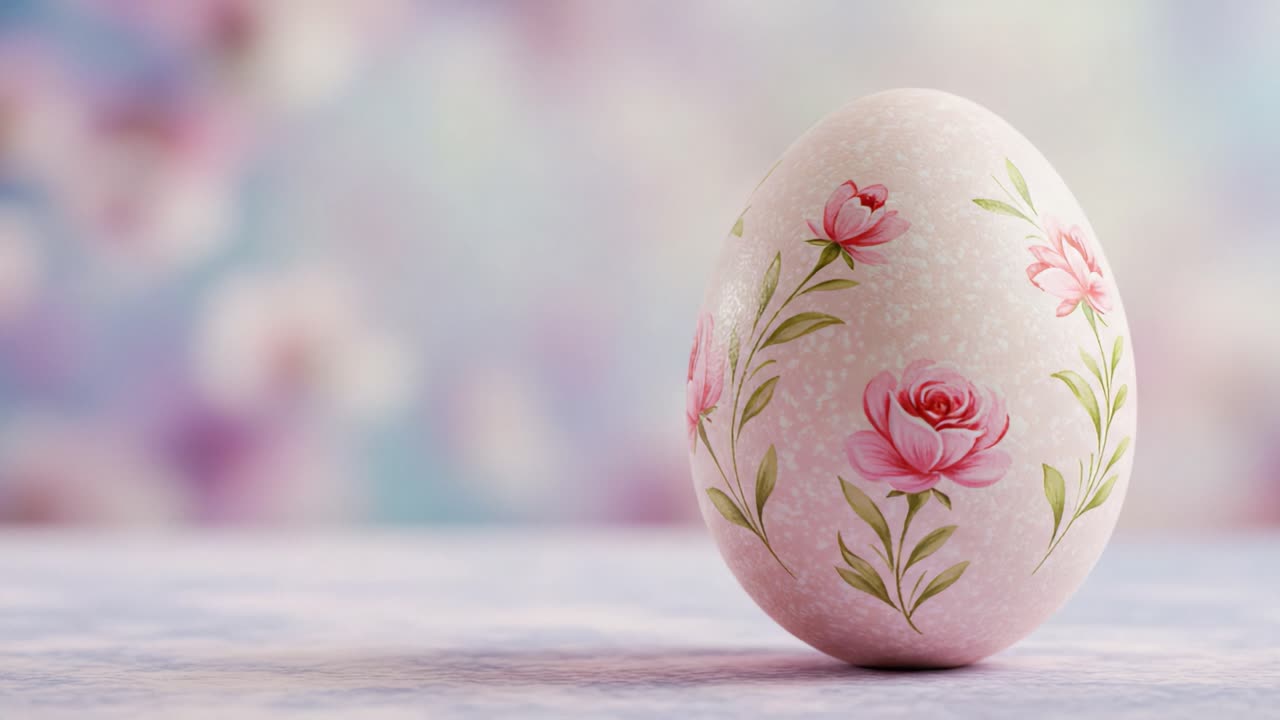 Beautifully Decorated Pink Egg with Floral Designs Against a Soft Pastel Background, Capturing the Essence of Springtime and Celebration in an Artistic Presentation