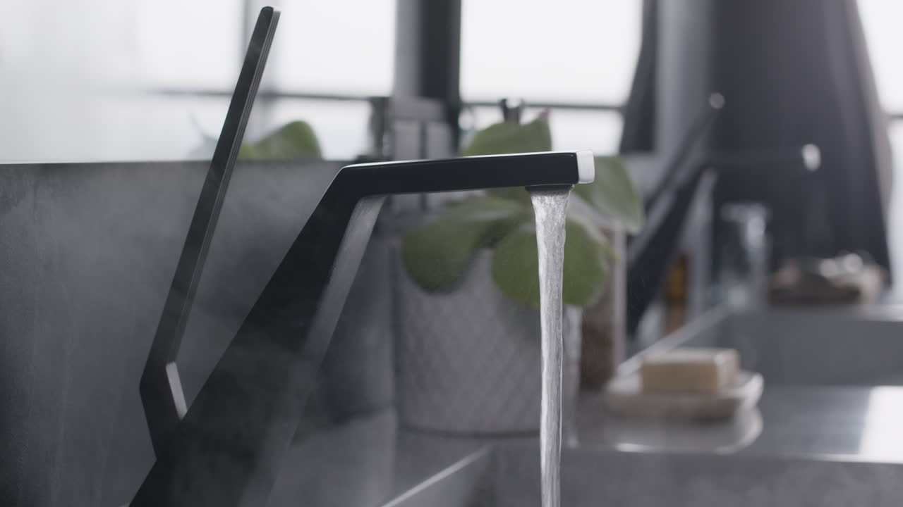 Modern Black Faucet with Hot Water