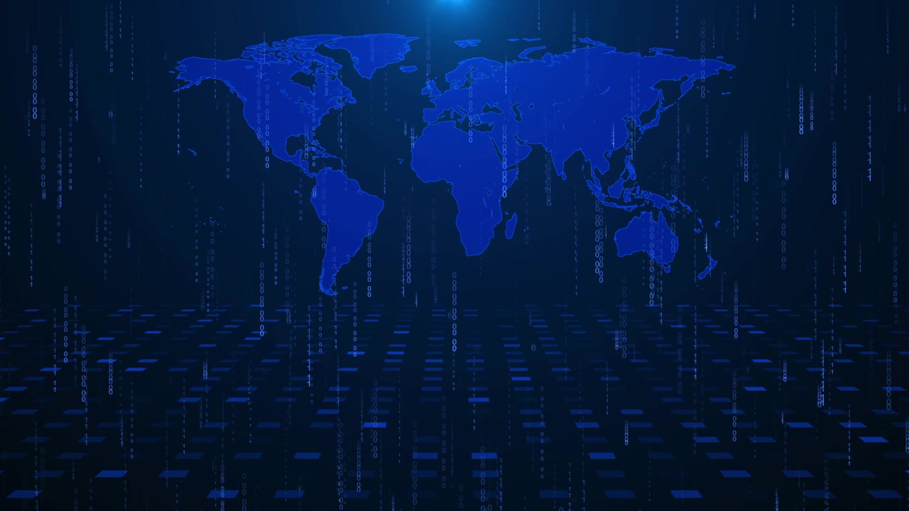 Digital World Map with Falling Binary Code Data Stream