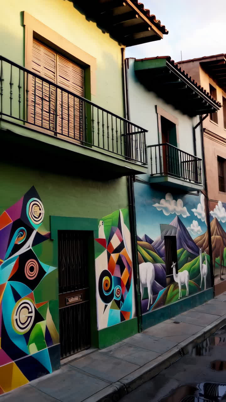 Colorful Mural of Llamas on a City Street