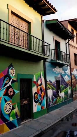 colorful mural of llamas on a city street