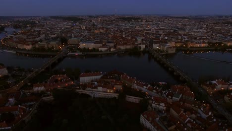 aerial view of evening prague czech republic