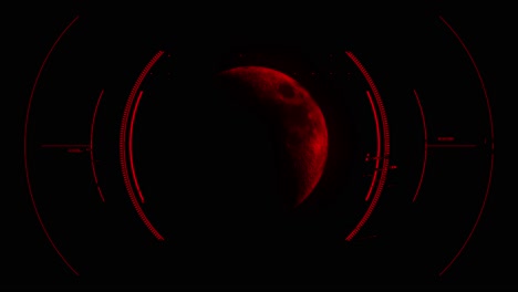 hud display scanner engages lunar trajectory of red half moon with circular target