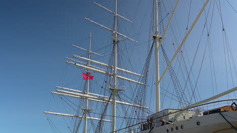 medium shot ship masts white large sail boat gorch fock stralsund sunny day