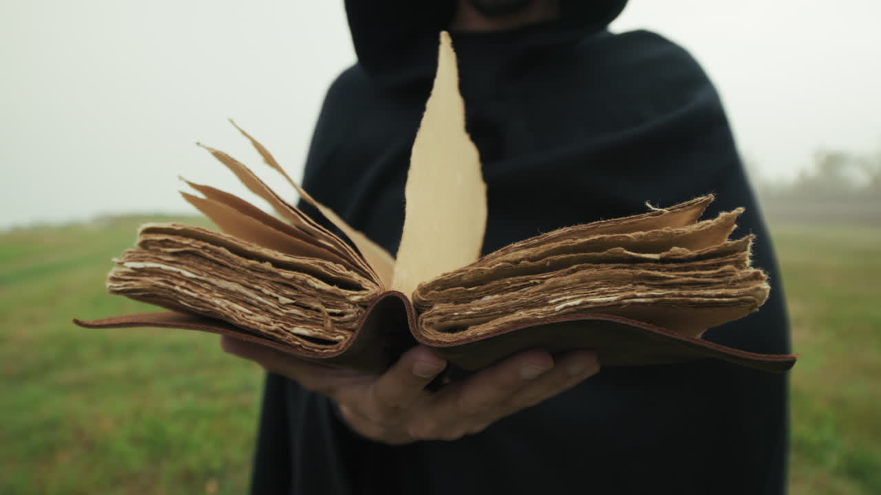 In A Gloomy Winter Park A Man Reads An Aged Holy Book