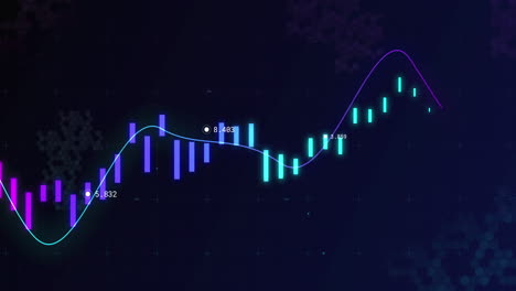 animación del procesamiento de datos financieros, línea azul y marcadores