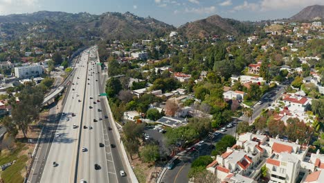 aerial view of hollywood dell, the hollywood hills, and the 101 freeway