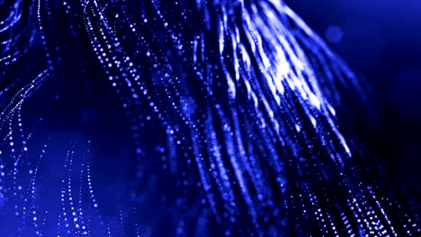 3d blue background with fantastic luminous particles. looped 3d animation with depth of field, light effects. modern digital background. curved lines 12