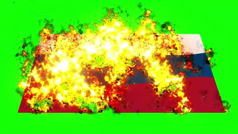 russia flag on fire burning animation