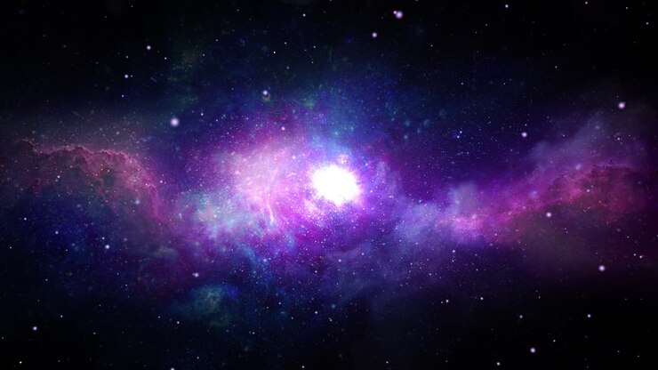 Abstract nebula space travel looped background fly from universe burn to the earth near planets
