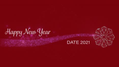 Happy-new-year-text-with-shooting-star-icon-against-red-background