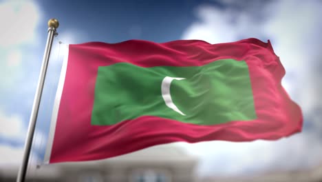 maldives flag waving slow motion 3d rendering blue sky background - seamless loop 4k