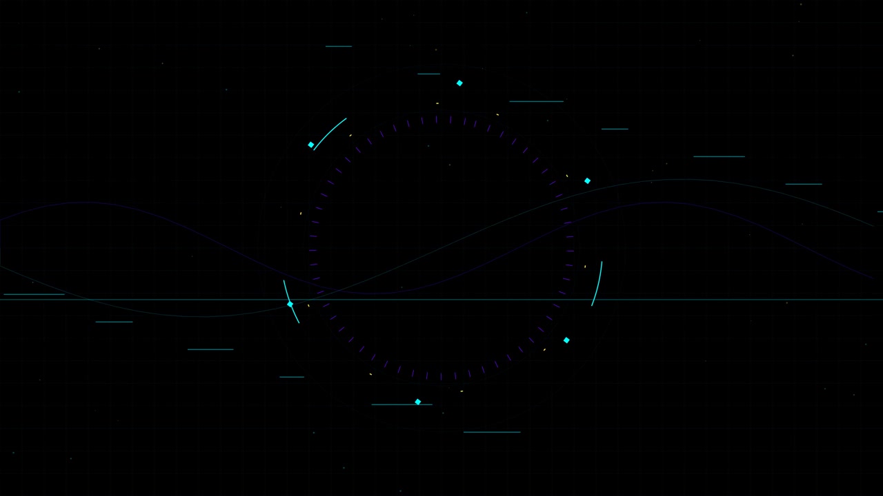 Abstract Digital HUD Interface with Rotating Circular Elements and Sine Waves